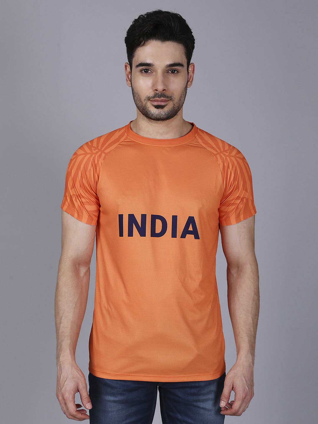 Orange Graphic Printed Half Sleeves Round Neck Polyester T-Shirt