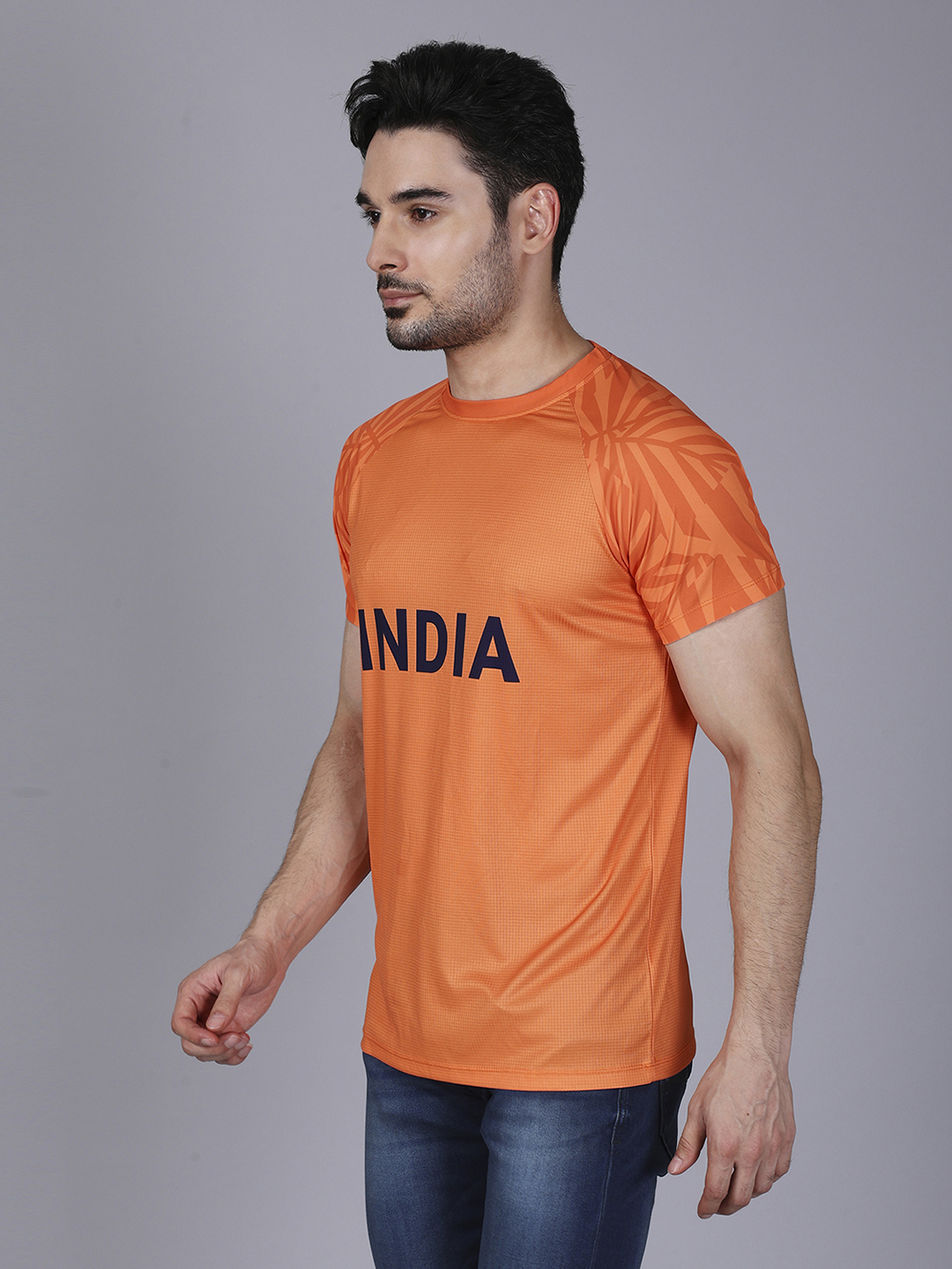 India Orange Graphic Printed Half Sleeves Round Neck Polyester T-Shirt (2)
