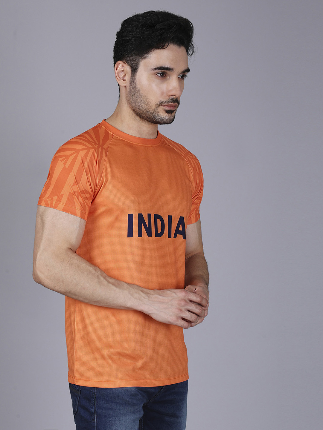 India Orange Graphic Printed Half Sleeves Round Neck Polyester T-Shirt (3)