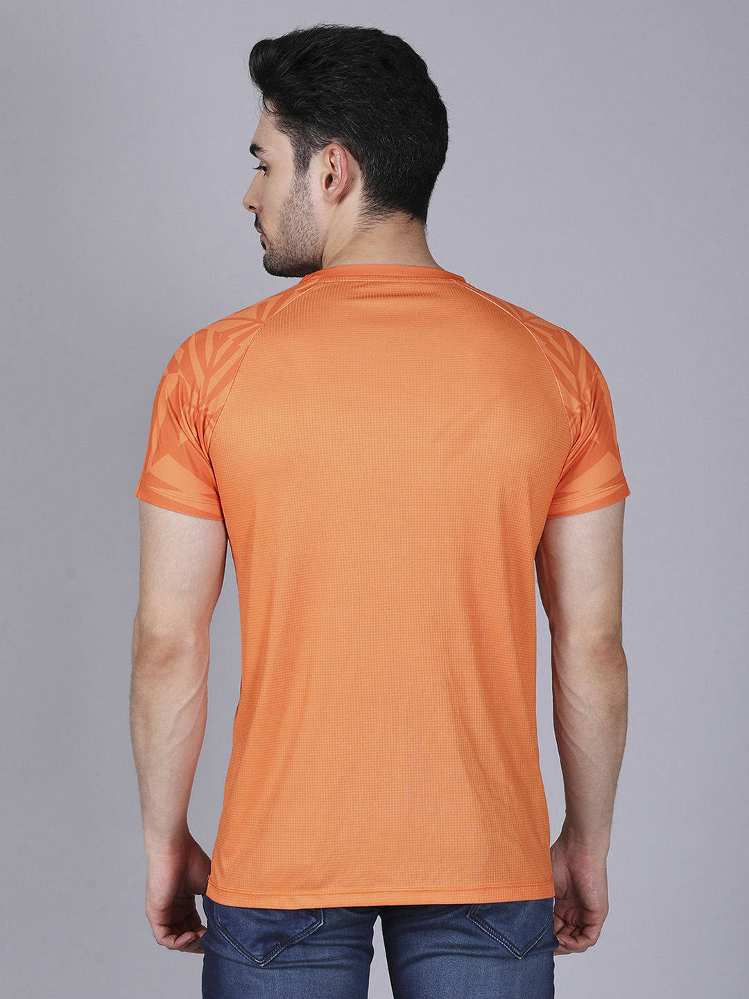 India Orange Graphic Printed Half Sleeves Round Neck Polyester T-Shirt (4)
