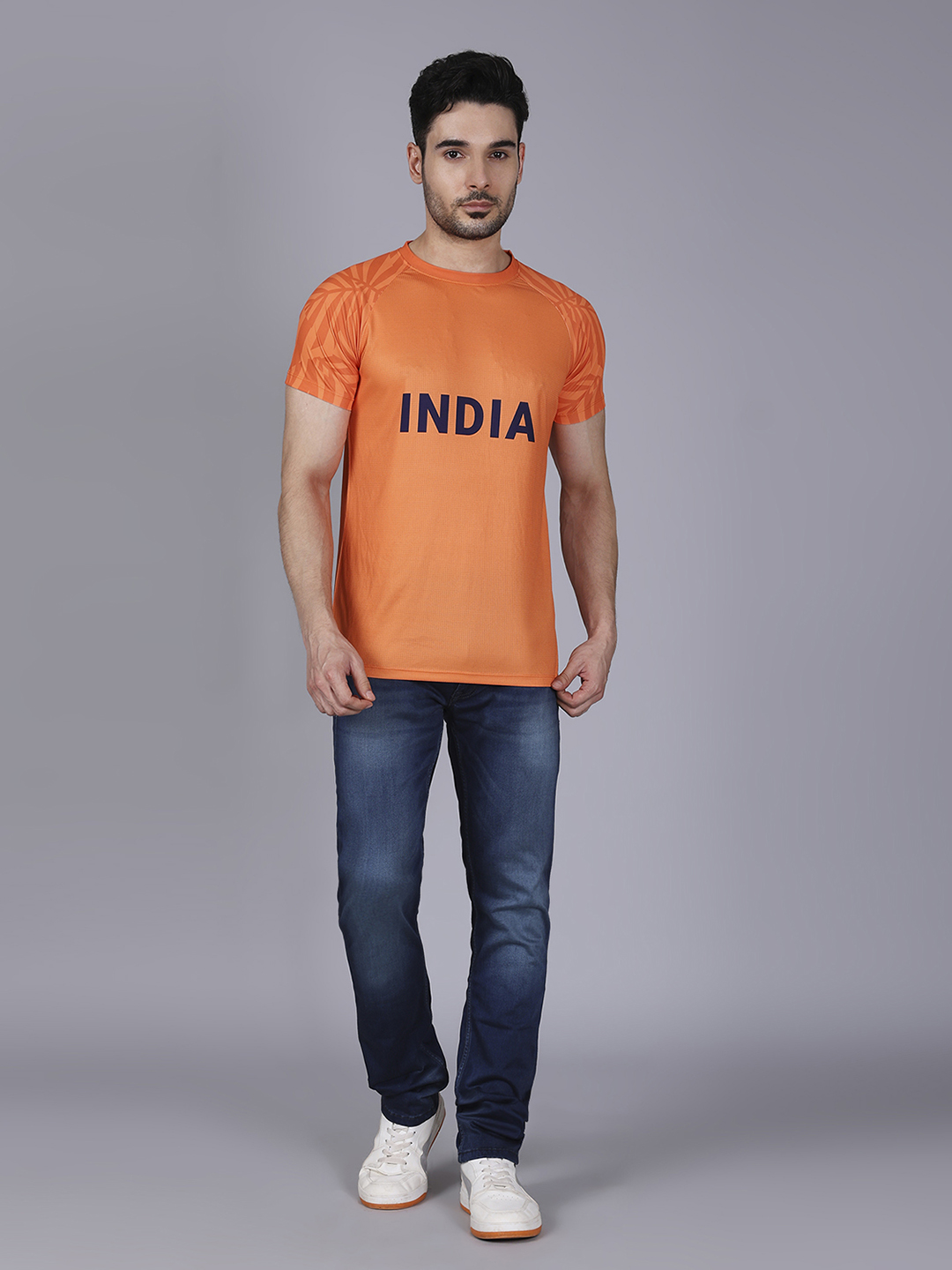 India Orange Graphic Printed Half Sleeves Round Neck Polyester T-Shirt (6)