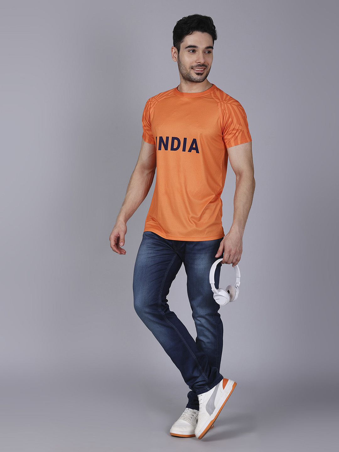 India Orange Graphic Printed Half Sleeves Round Neck Polyester T-Shirt (7)