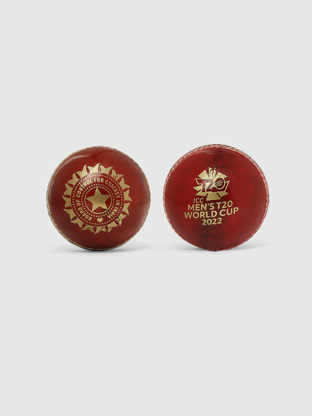 India Pack of 2 - ICC T20 -22 2 Piece Hand Stitched Deco Ball (Red) (1)
