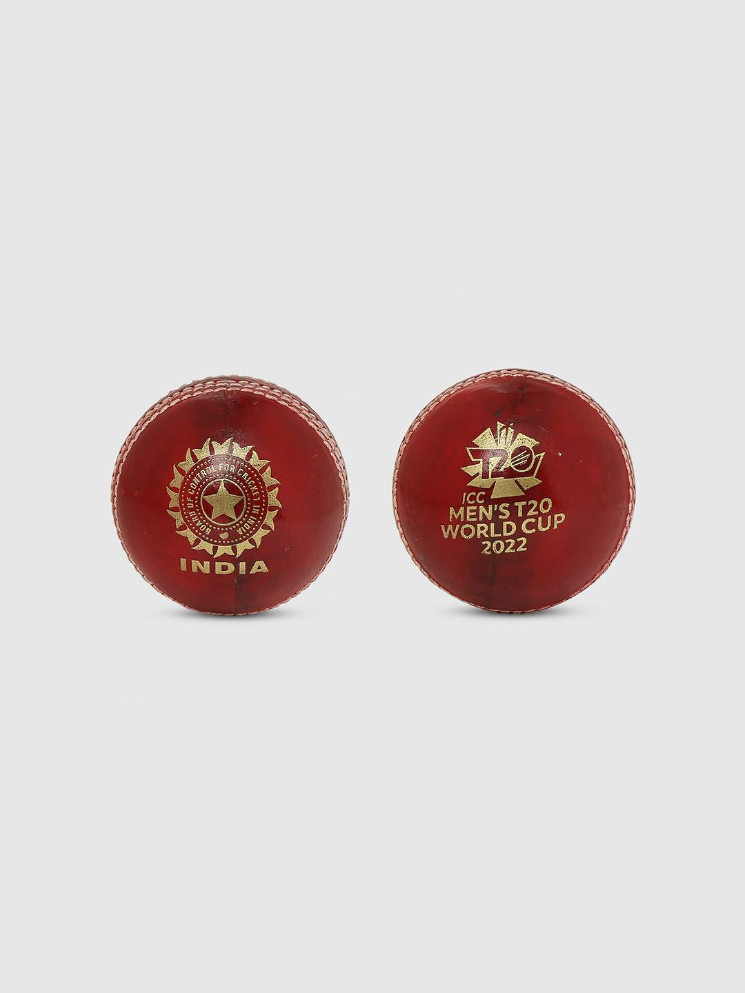 India Pack of 2 - ICC T20 -22 - 4 Piece Hand Stitched Deco Ball (Red) (1)