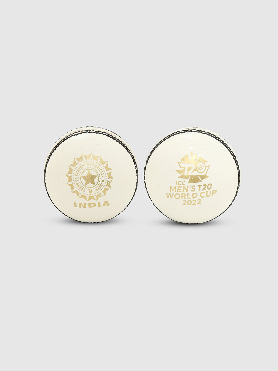 India Pack of 2 - ICC T20 - 22 4 Piece Hand Stitched Deco Ball (White) (1)