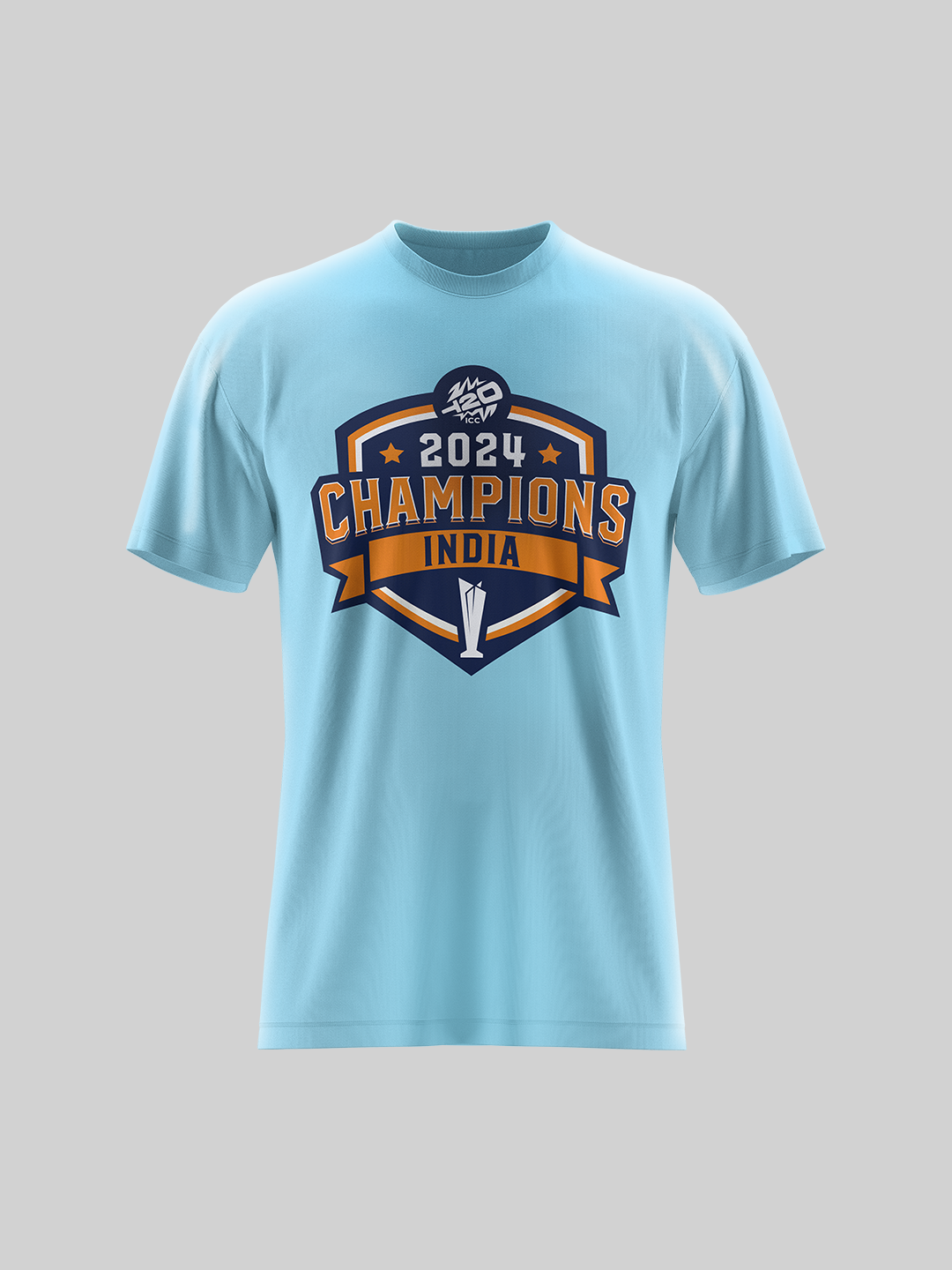 T20 World Cup Champions Half Sleeves Blue Printed Cotton T-Shirt