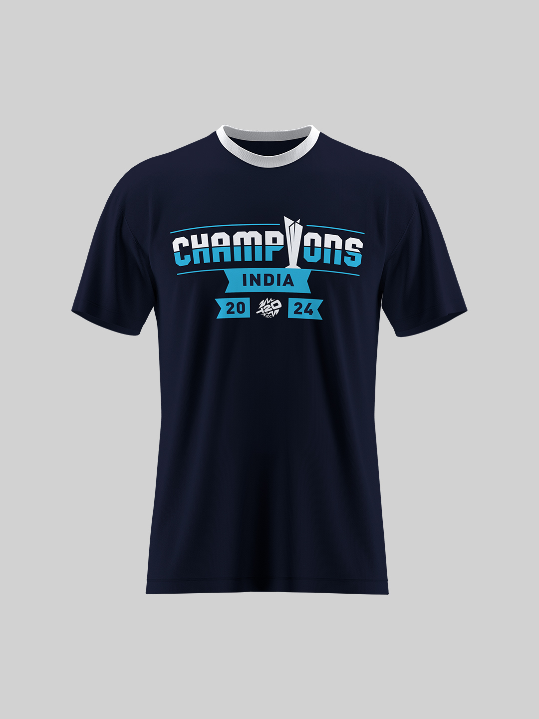 T20 World Cup Champions Half Sleeves Navy Blue Printed Cotton T-Shirt