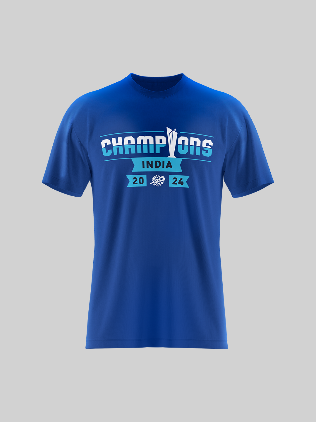 T20 World Cup Champions Half Sleeves Royal Blue Printed Cotton T-Shirt