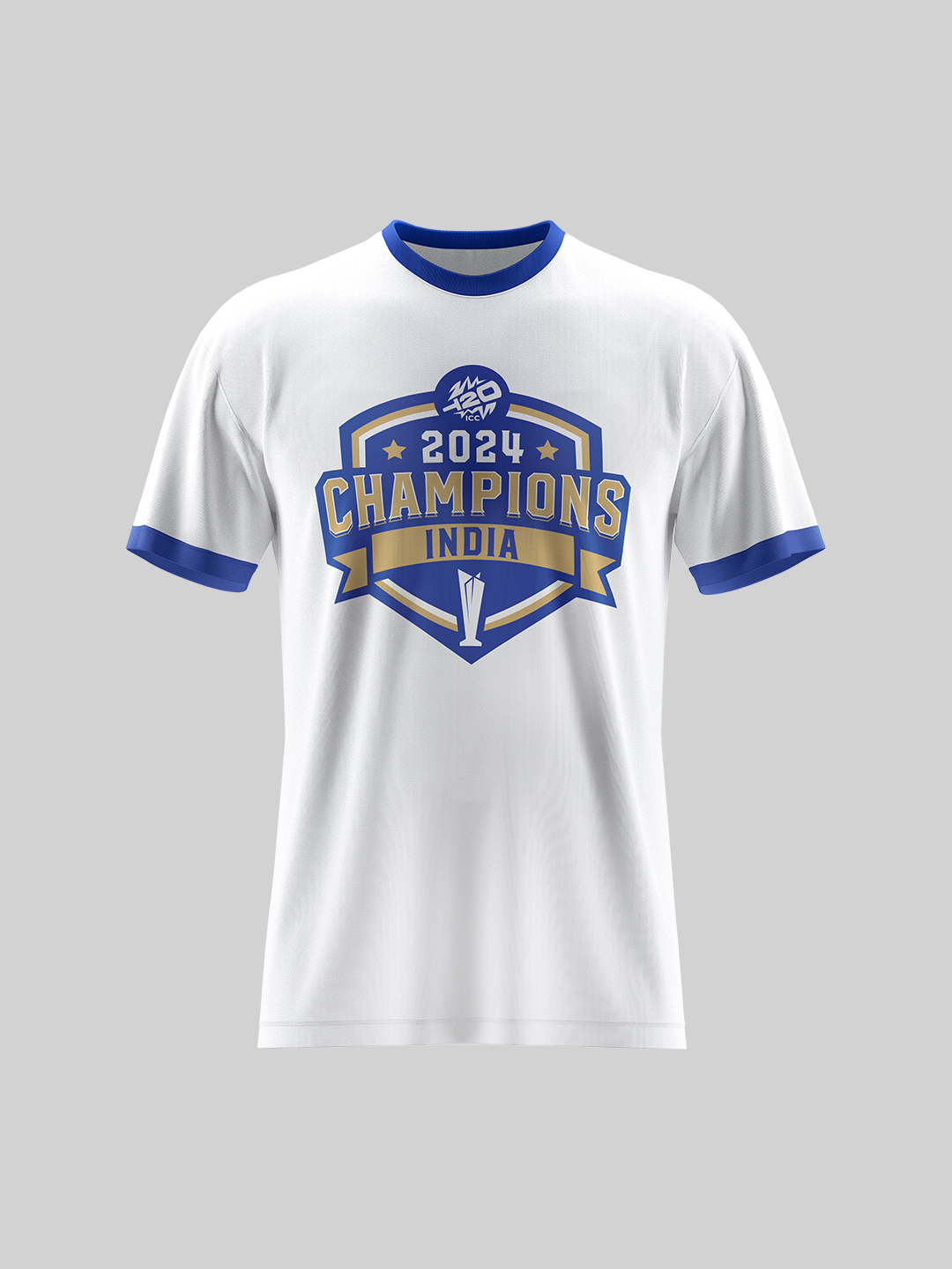 T20 World Cup Champions Half Sleeves White Printed Cotton T-Shirt