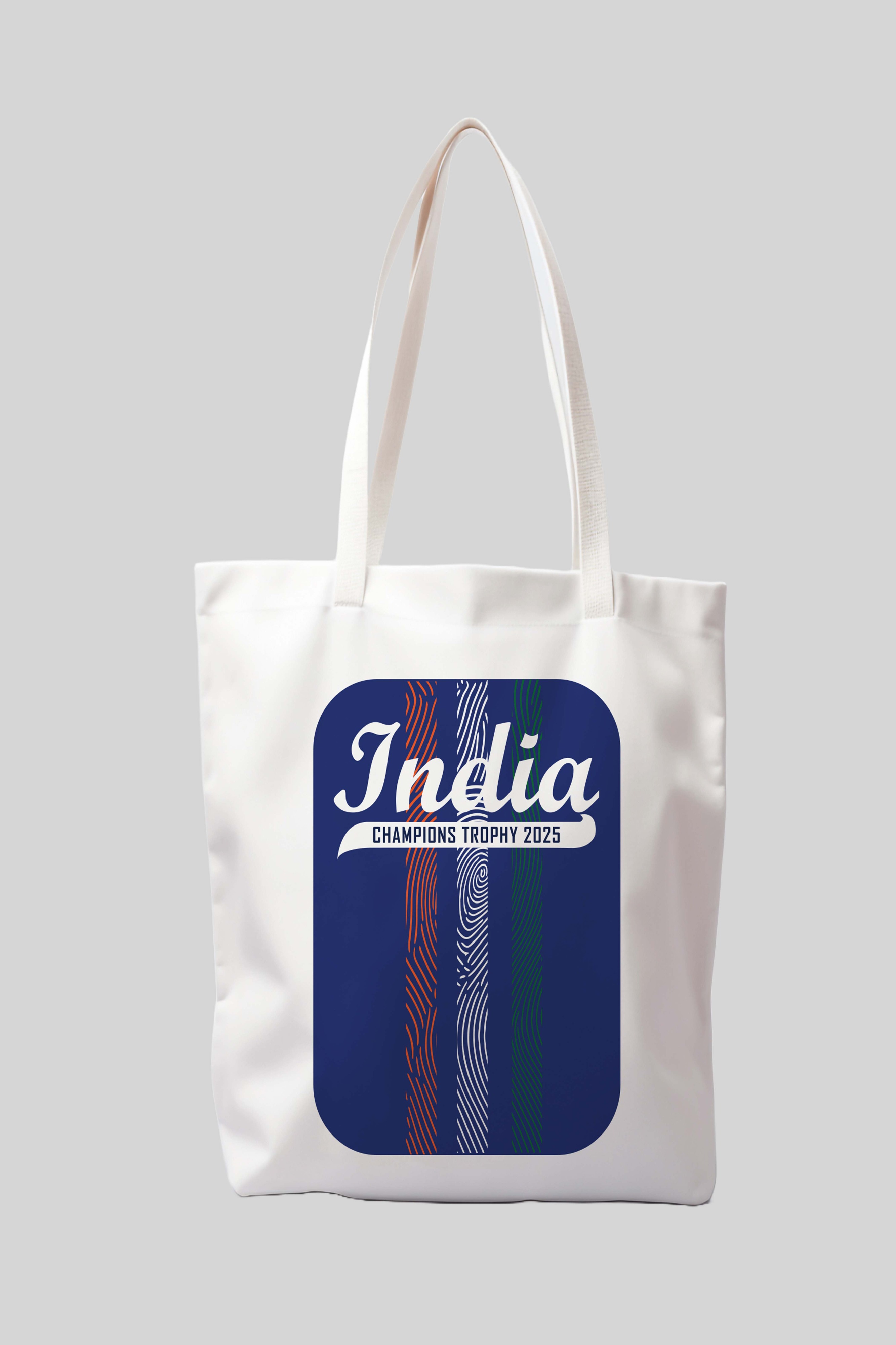 India ICC Champions Trophy 2025 - Printed Canvas Casual Tote Bag, Stylish Handbag For Men and Women - Pack of 1 (White/B (2)