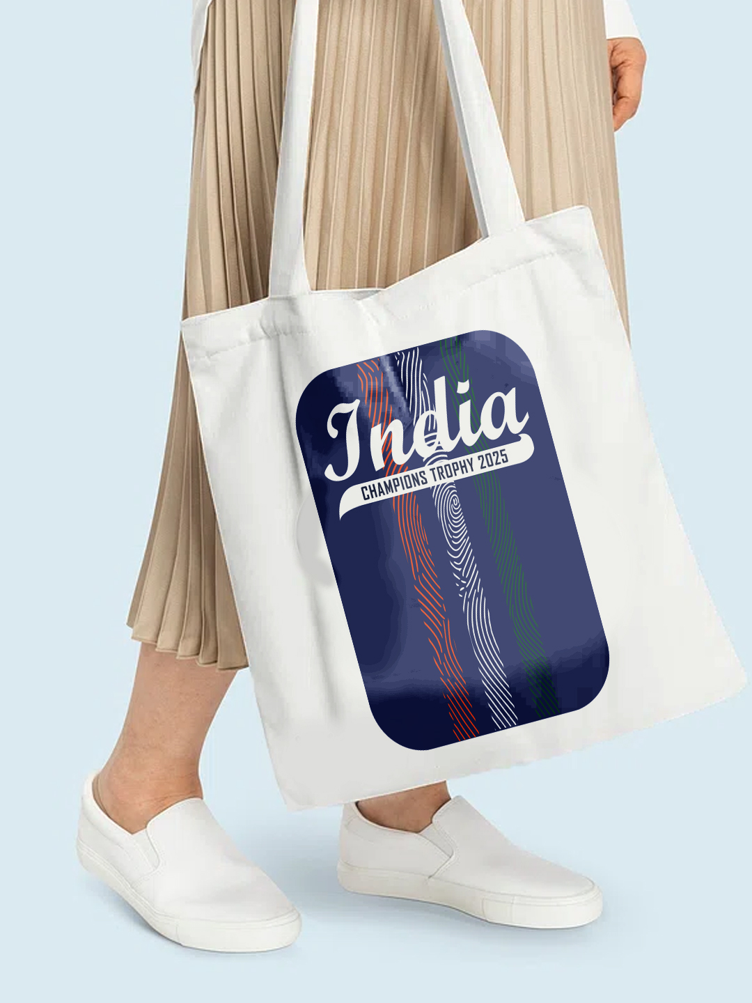 India ICC Champions Trophy 2025 - Printed Canvas Casual Tote Bag, Stylish Handbag For Men and Women - Pack of 1 (White/B (4)
