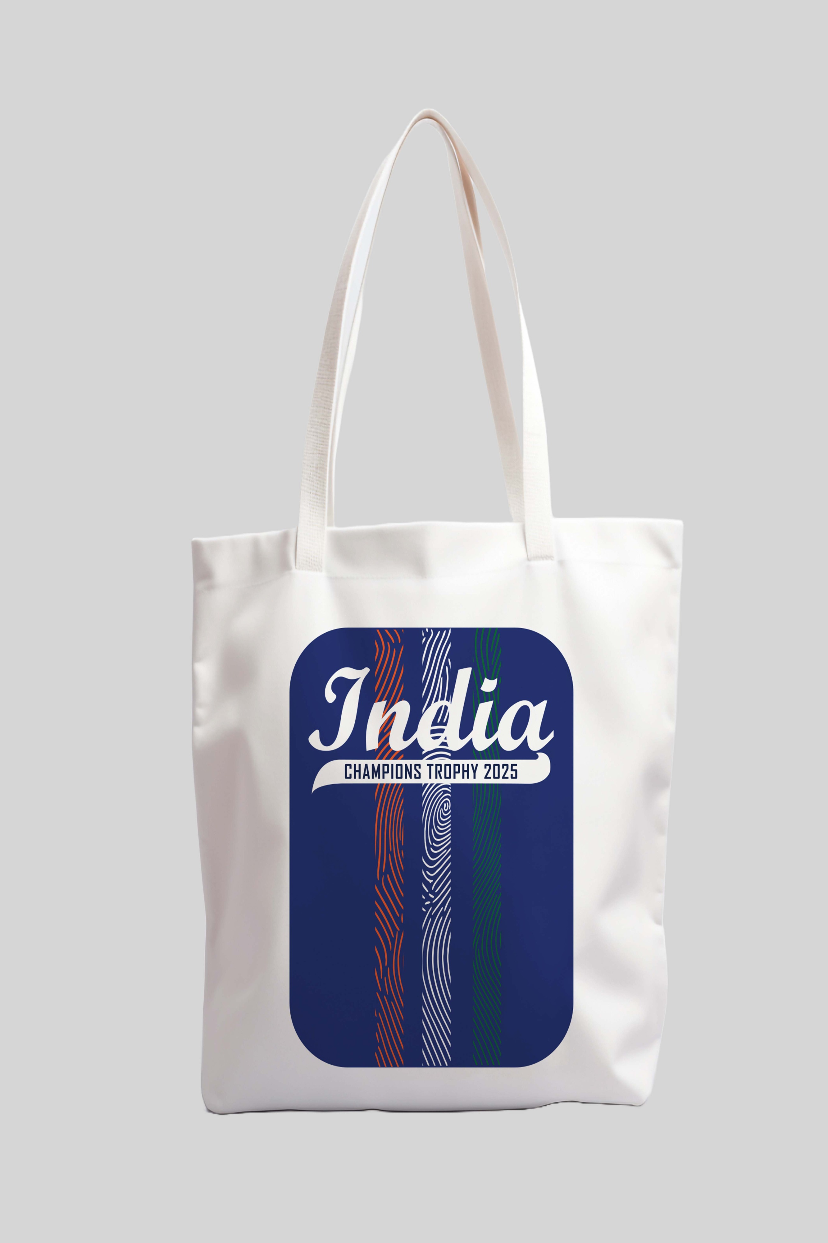 India ICC Champions Trophy 2025 - Printed Canvas Casual Tote Bag, Stylish Handbag For Men and Women - Pack of 1 (White/B (1)