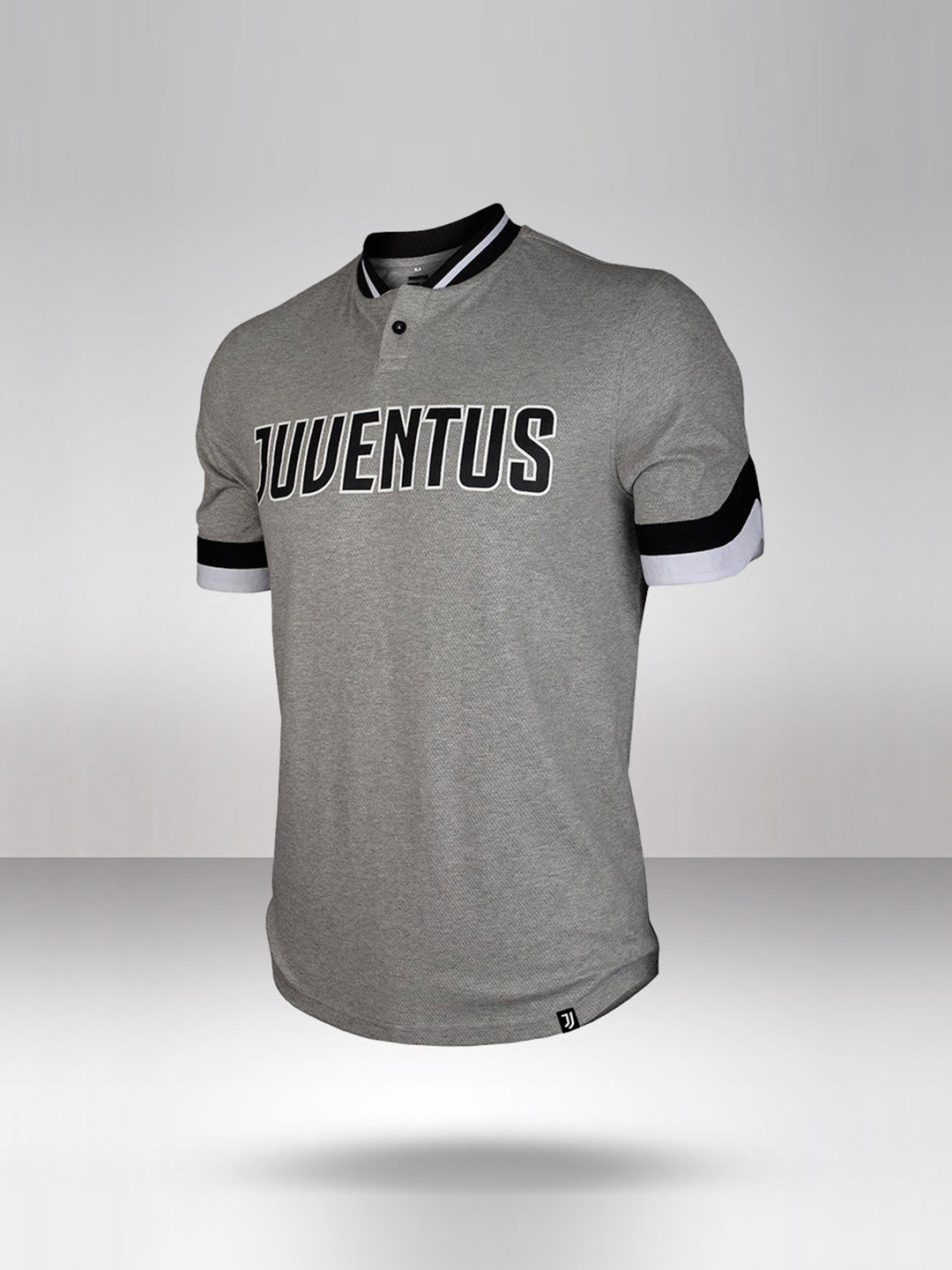 Juventus F.C. Juventus FC Men Bomber Henly Grey Melange T-Shirt (1)