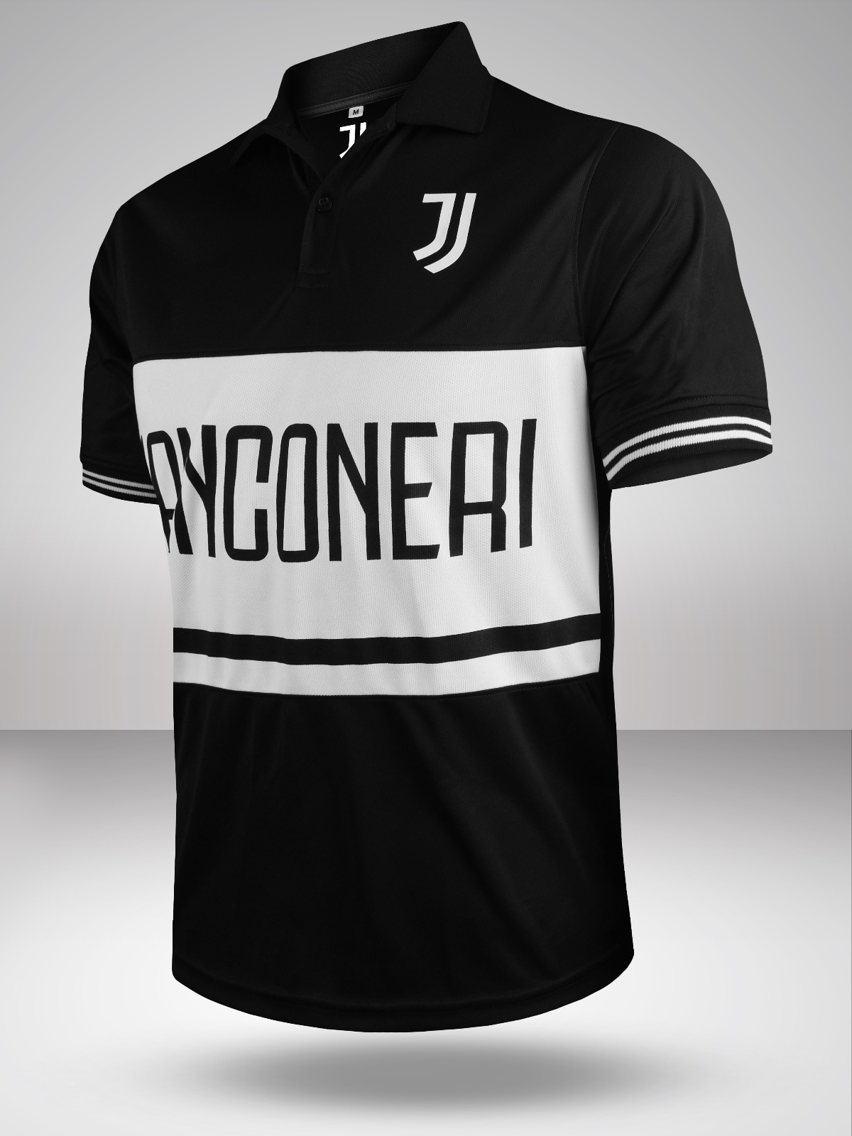Men Black and White Colourblocked Half Sleeves Polo Collar Polyester T-Shirt