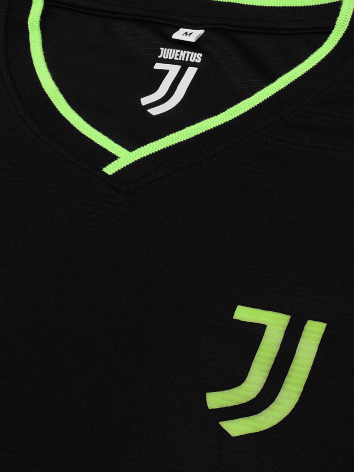 Juventus F.C. Men Black Printed Half Sleeves V-Neck Sports Core Polyester T-Shirt (3)