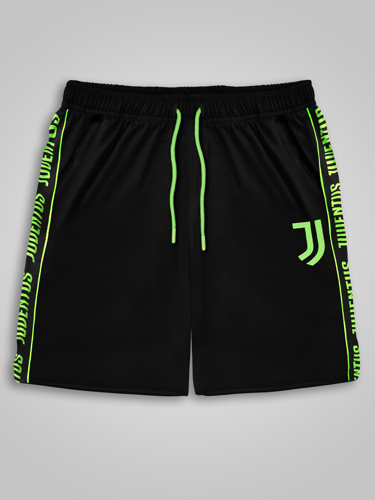Juventus F.C. Men Black Printed Regular Fit Mid-Rise Polyester Athleisure Shorts