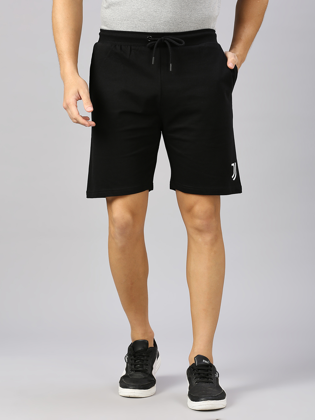 Men Black Solid Mid-Rise Cotton Active Sports Shorts