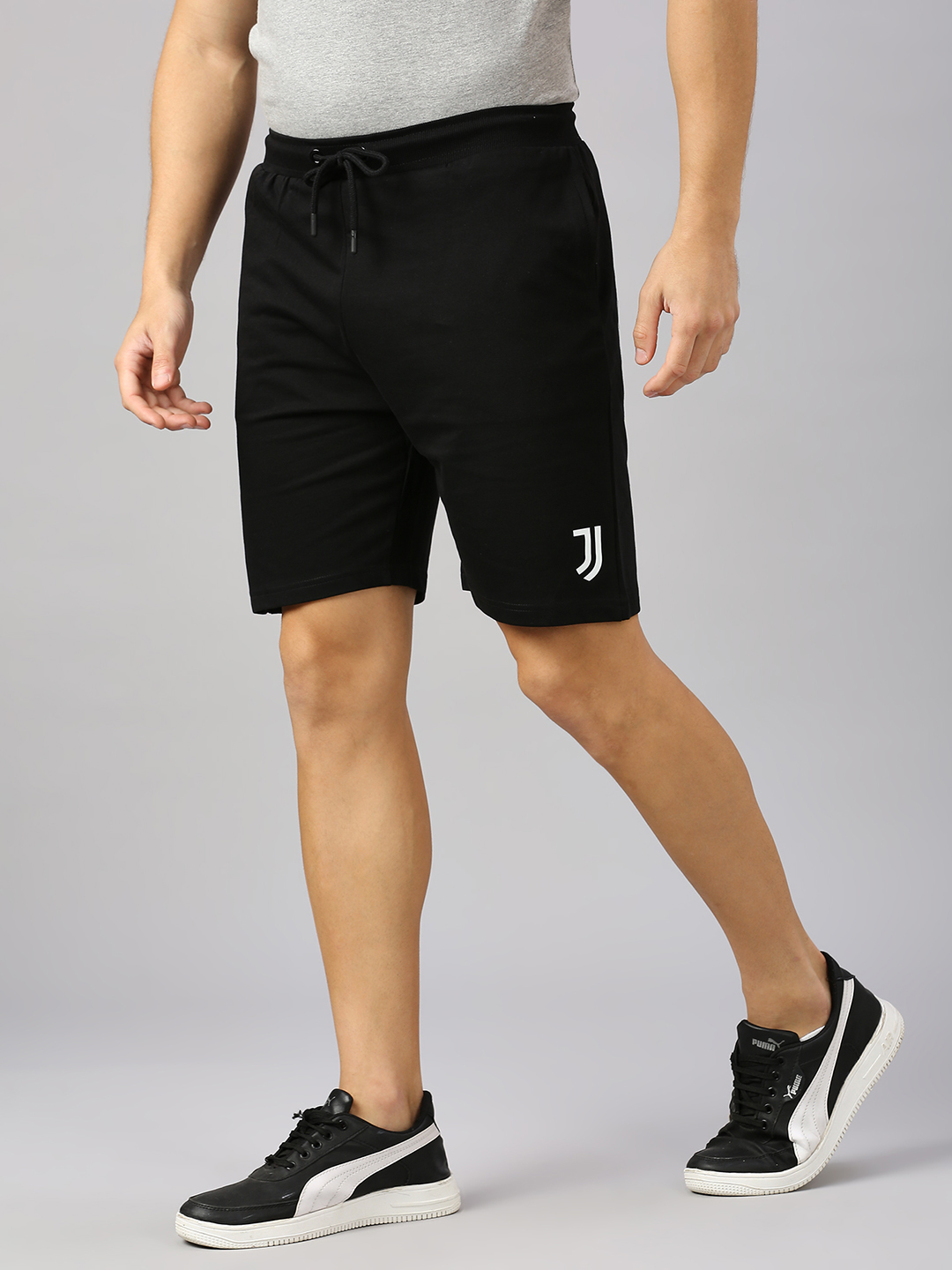 Juventus F.C. Men Black Solid Mid-Rise Cotton Active Sports Shorts (2)