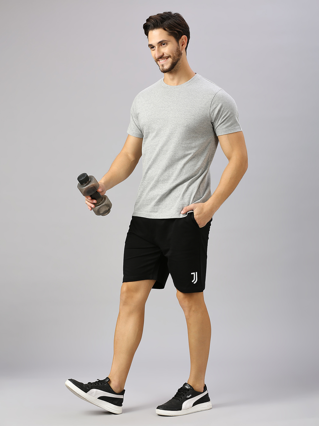 Juventus F.C. Men Black Solid Mid-Rise Cotton Active Sports Shorts (6)