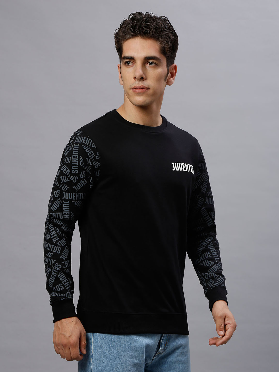 Juventus F.C. Men Black Typography Printed Full Sleeves Round Neck PolyCotton Sweatshirt (3)