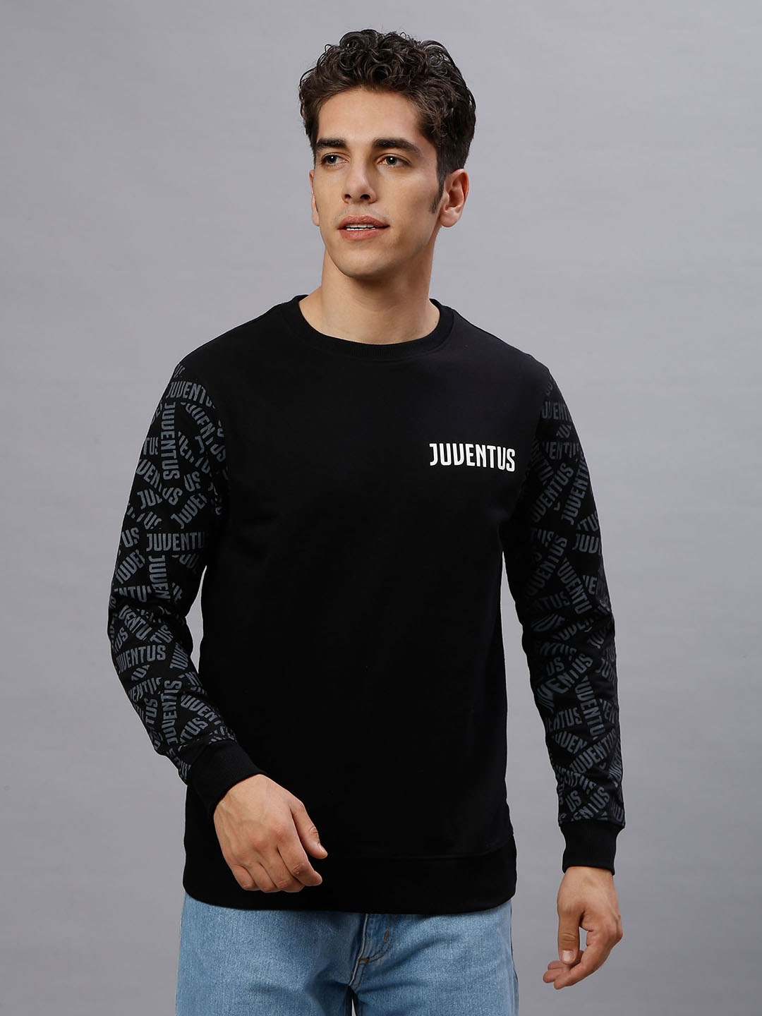 Men Black Typography Printed Full Sleeves Round Neck PolyCotton Sweatshirt