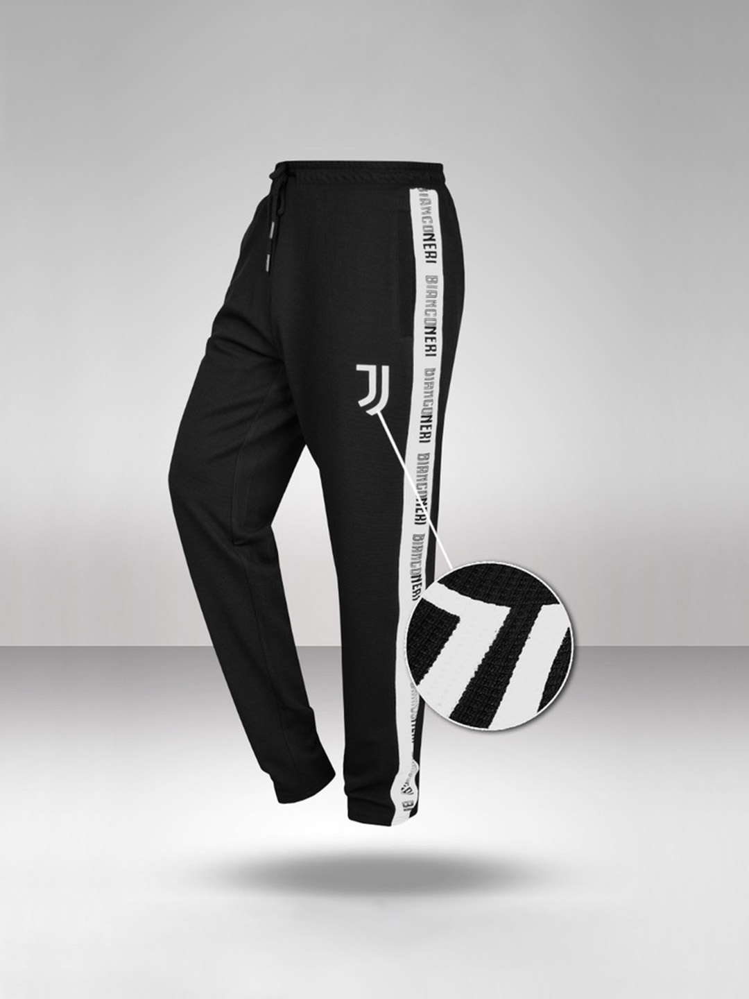 Juventus F.C. Men Black White Tape Printed Joggers  (1)