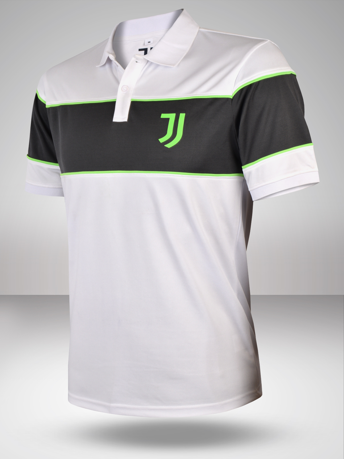 Men White and Black Printed Half Sleeves Polo Collar Cut and Sew Crest T-Shirt