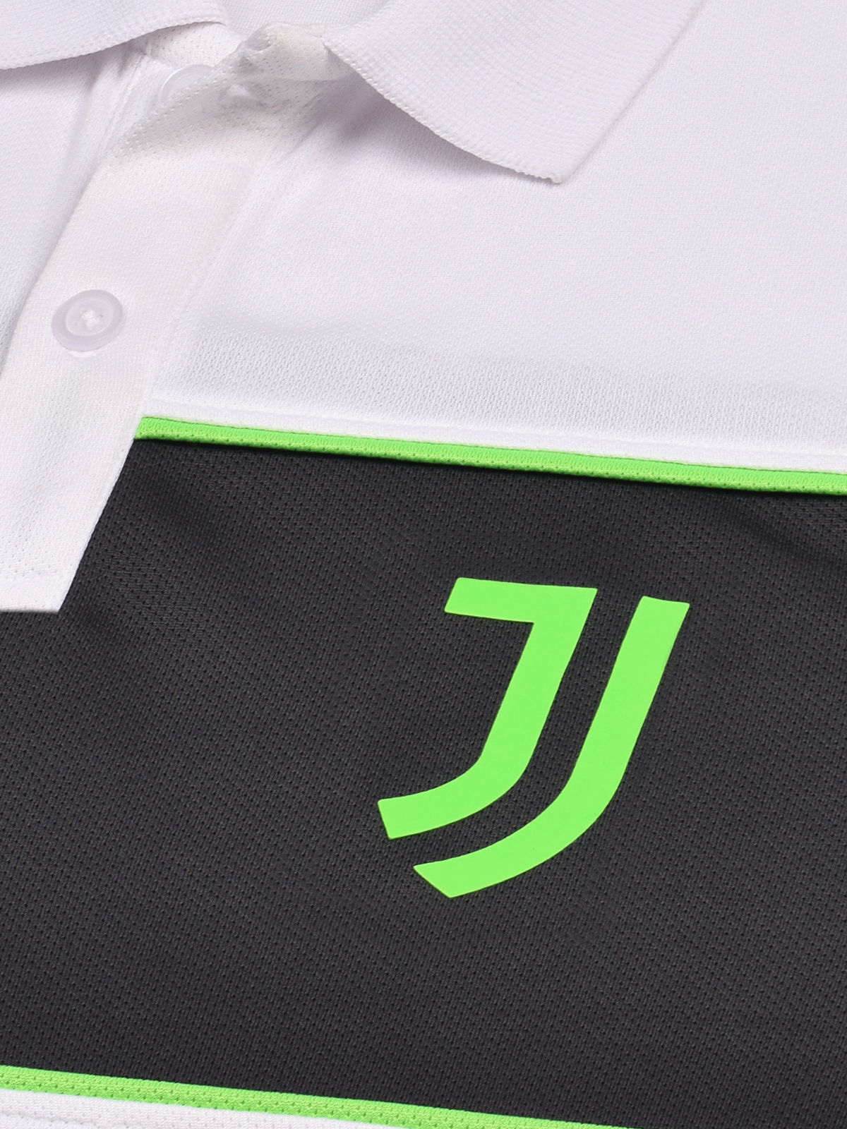Juventus F.C. Men White and Black Printed Half Sleeves Polo Collar Cut and Sew Crest T-Shirt (3)