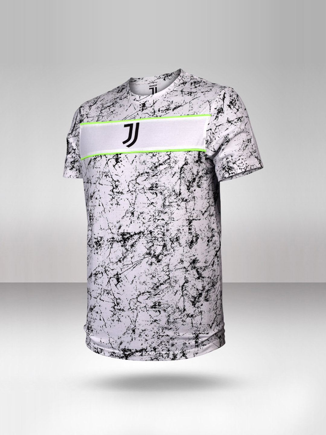 Juventus F.C. Men White Marble Print Round Neck T-Shirt 