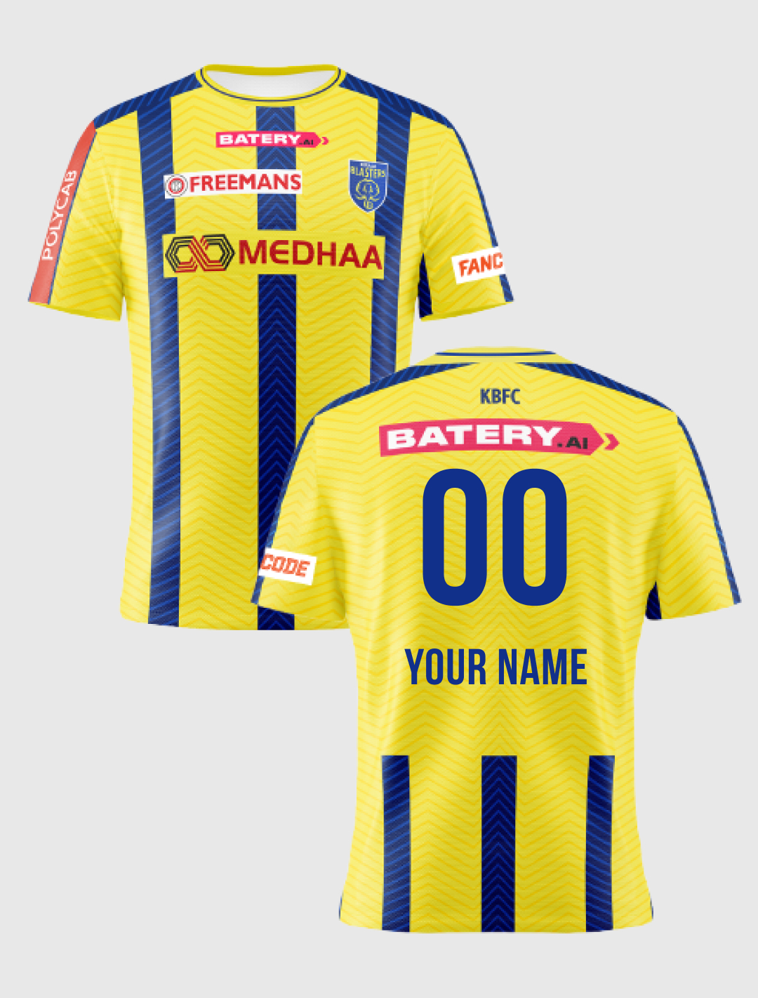 Kerala Blasters FC Customised: Official 2024 Home Jacquard Polyester Fan Jersey