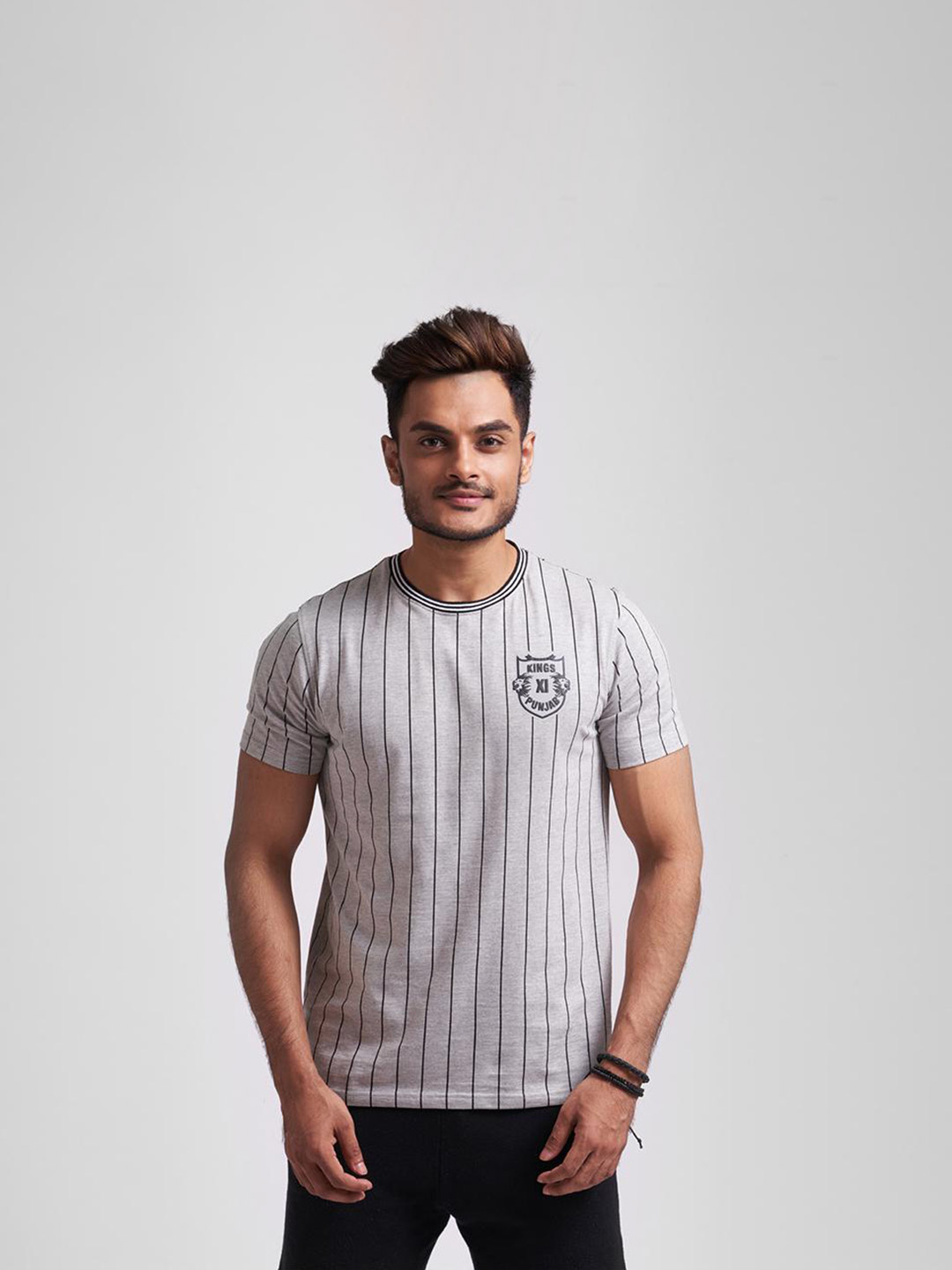 Kings XI Punjab Kings XI Punjab Black Stripes Regular Fit T-Shirt (1)