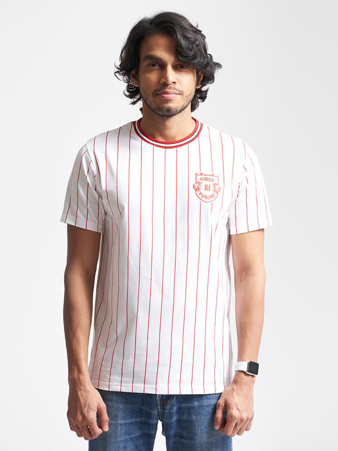 Kings XI Punjab Kings XI Punjab Red Stripes Regular Fit T-Shirt (1)