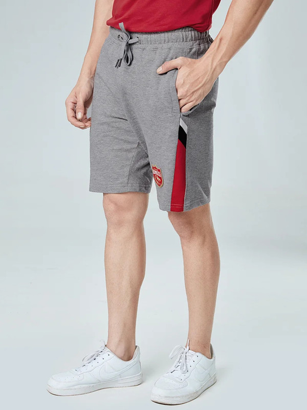 Kings XI Punjab Men Grey Logo Printed Mid-Rise Cotton Sports Shorts (1)