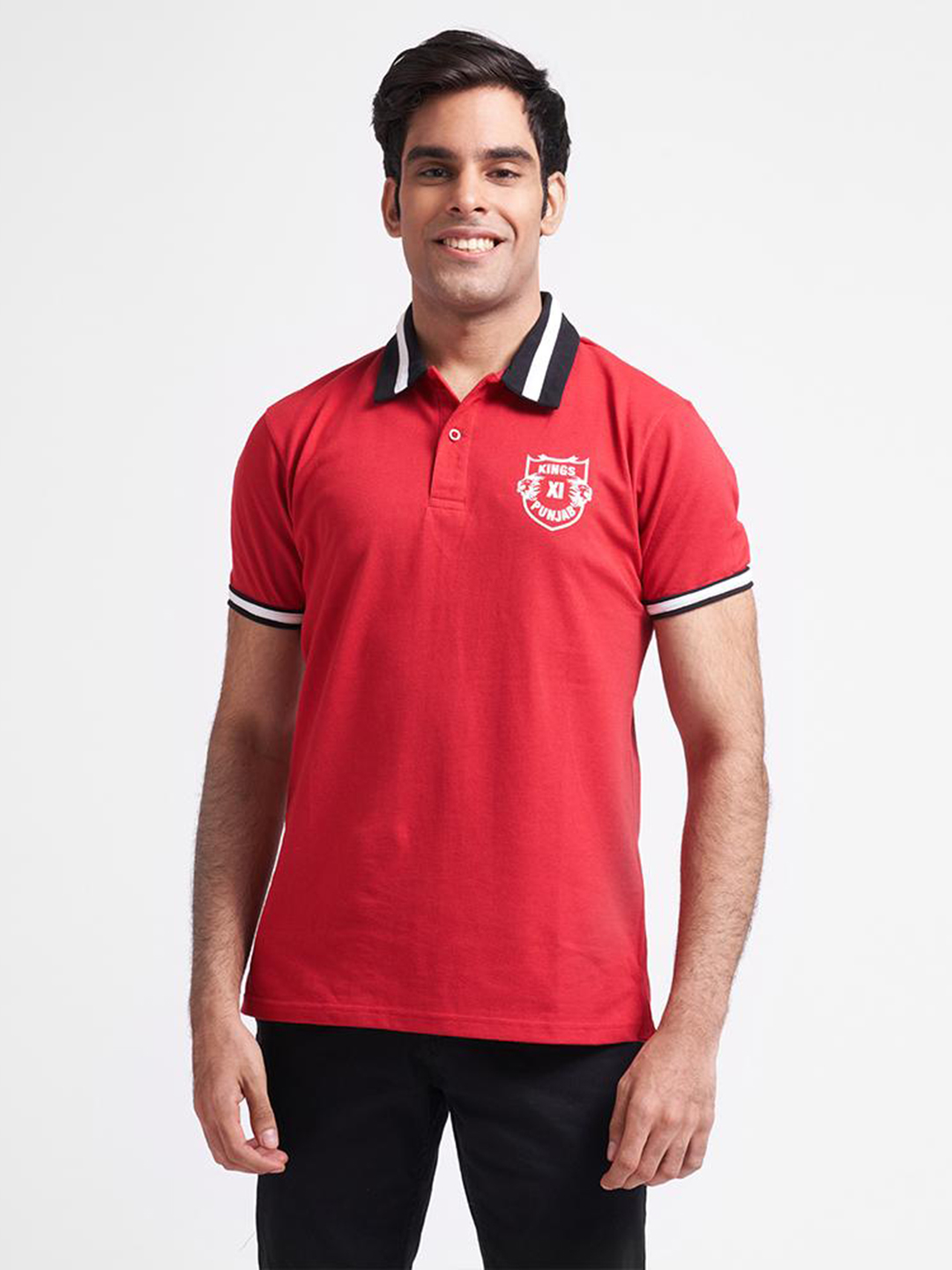Kings XI Punjab Men Red Solid Hald Sleeves Polo Collar T-Shirt (1)