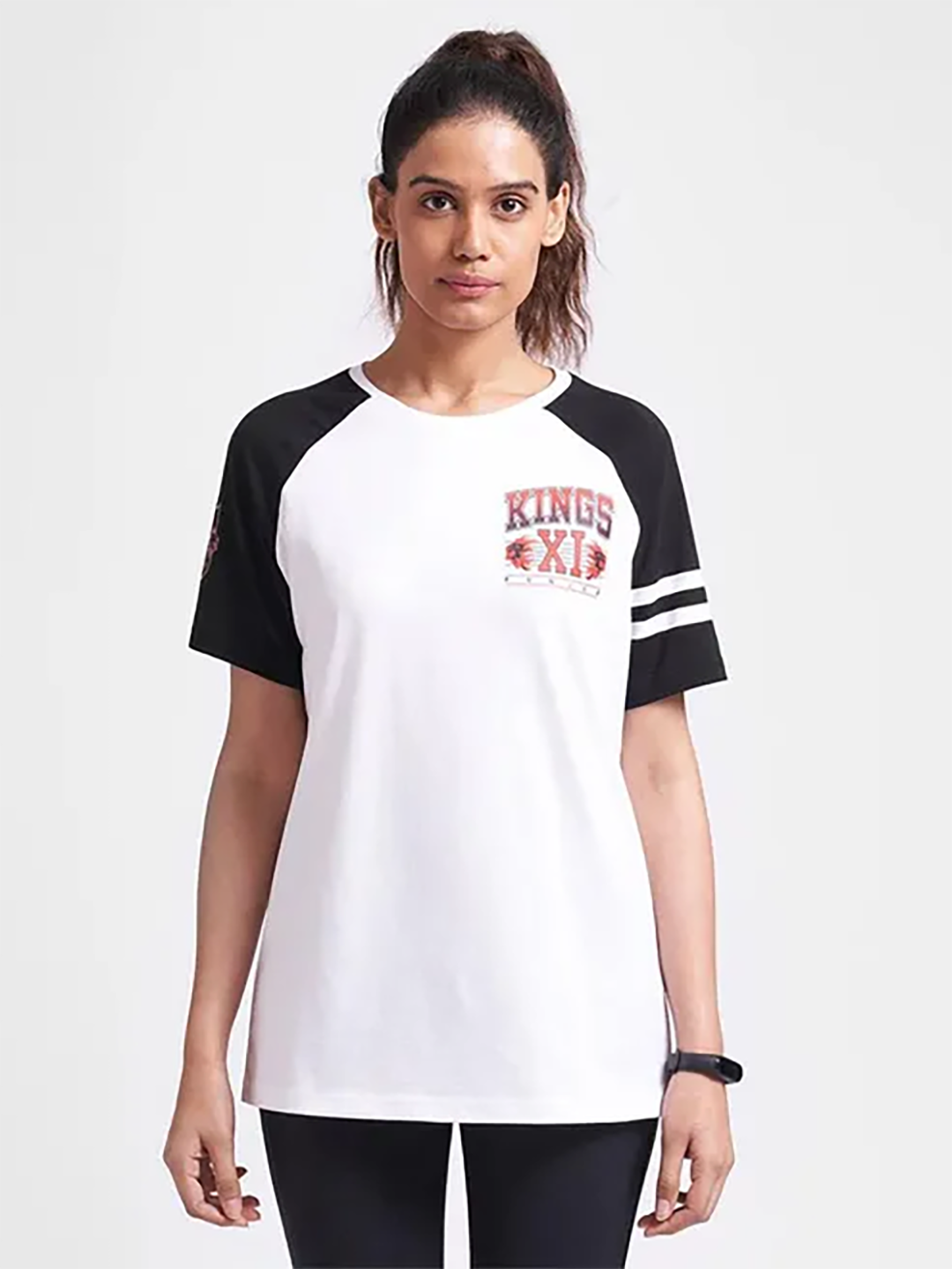 Kings XI Punjab Men White and Black Printed Half Sleeves Round Neck T-Shirt