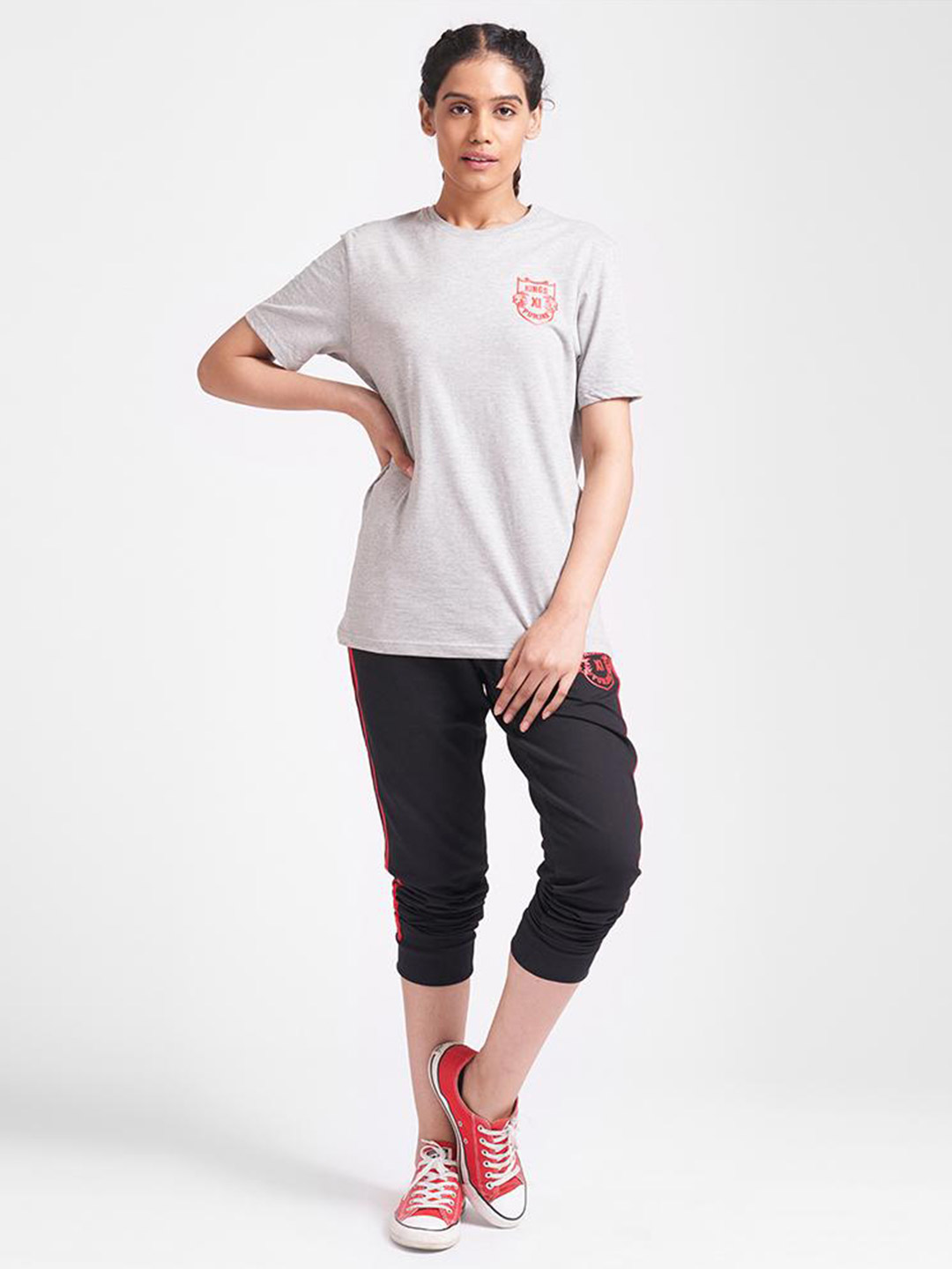 Kings XI Punjab Women Grey Typography Printed Half Sleeves Round Neck T-Shirt (3)