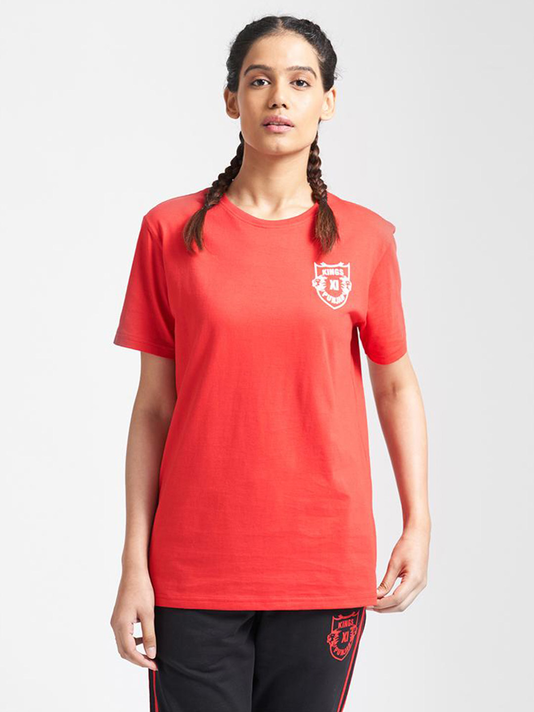 Kings XI Punjab Women Red Typography Printed Half Sleeves Round Neck T-Shirt (1)