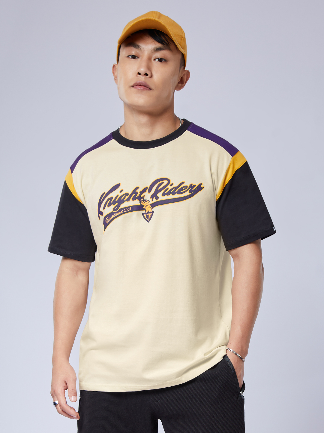 KKRxTSS Men Beige and Black Typography Printed Half Sleeves Round Neck Relaxed Fit T-Shirt (1)