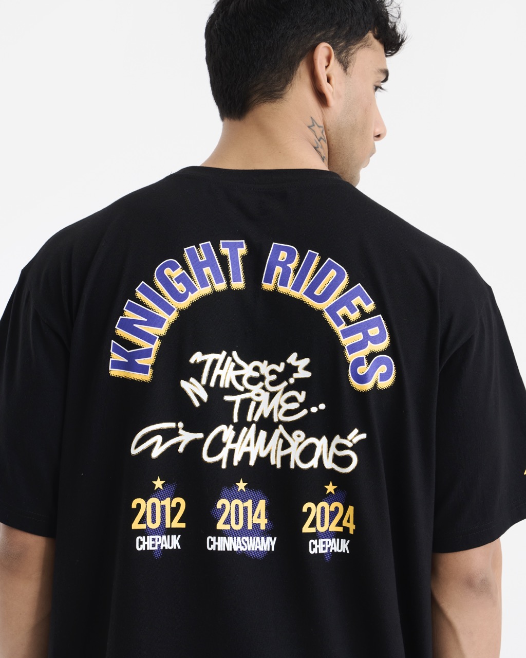 Kolkata Knight Riders Black Casual Short Sleeve Round Neck Cotton T-Shirt (2)