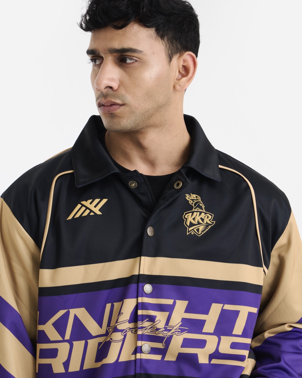 Kolkata Knight Riders Black Full Sleeves Polo Neck Polyester Varsity Jacket 