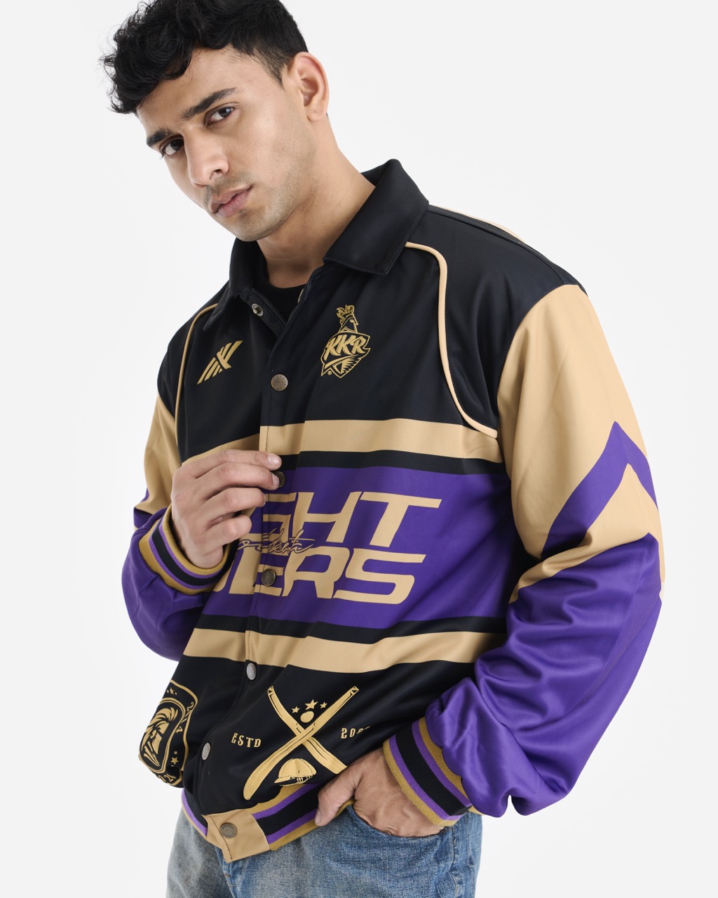 Kolkata Knight Riders Black Full Sleeves Polo Neck Polyester Varsity Jacket  (3)