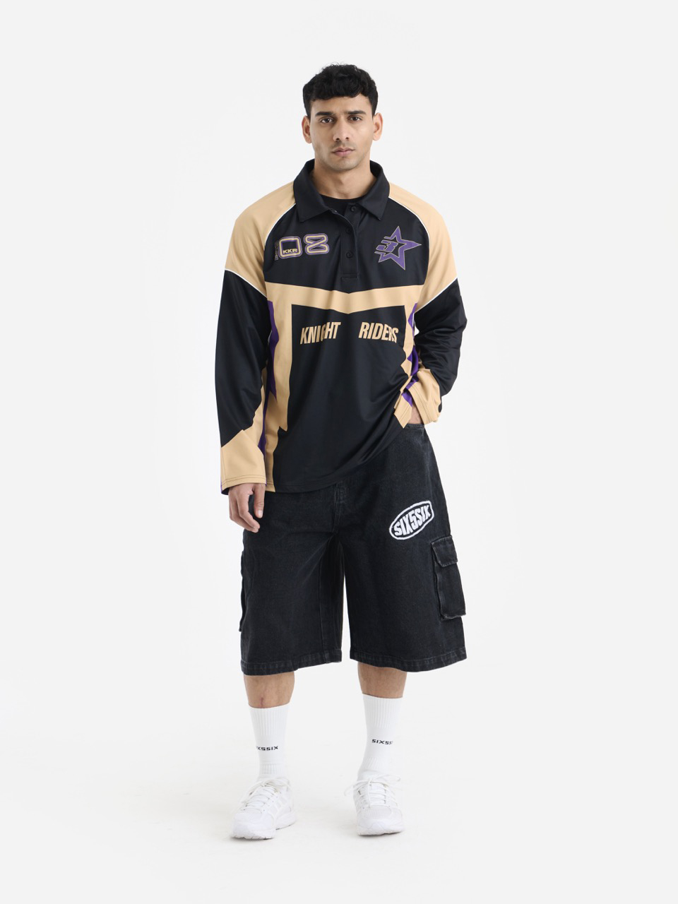 Kolkata Knight Riders Unisex Black Purple Printed Long Sleeves Racer T-shirt