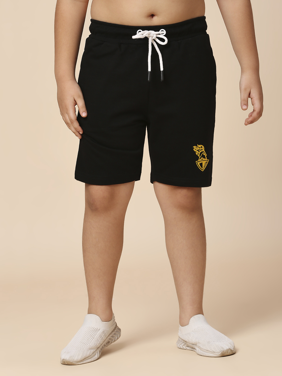 Kolkata Knight Riders Boys Black Logo Printed Mid-Rise Active Sports Shorts (1)