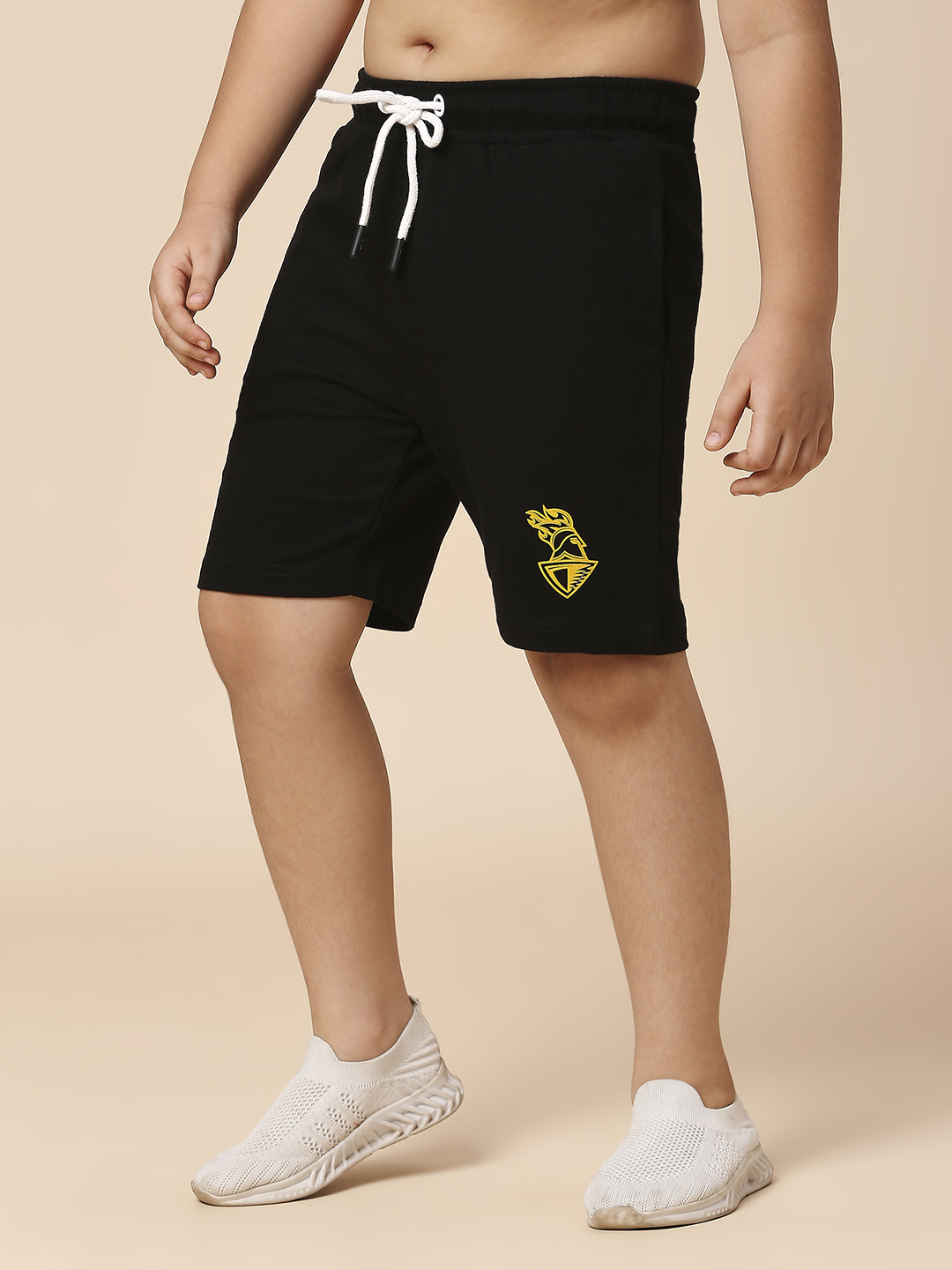 Boys Black Logo Printed Mid-Rise Active Sports Shorts