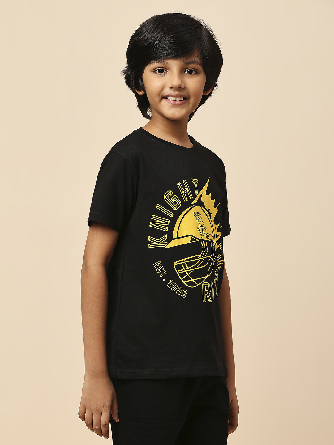 Kolkata Knight Riders Boys Black Printed Half Sleeves Round Neck Cotton T-Shirt (3)