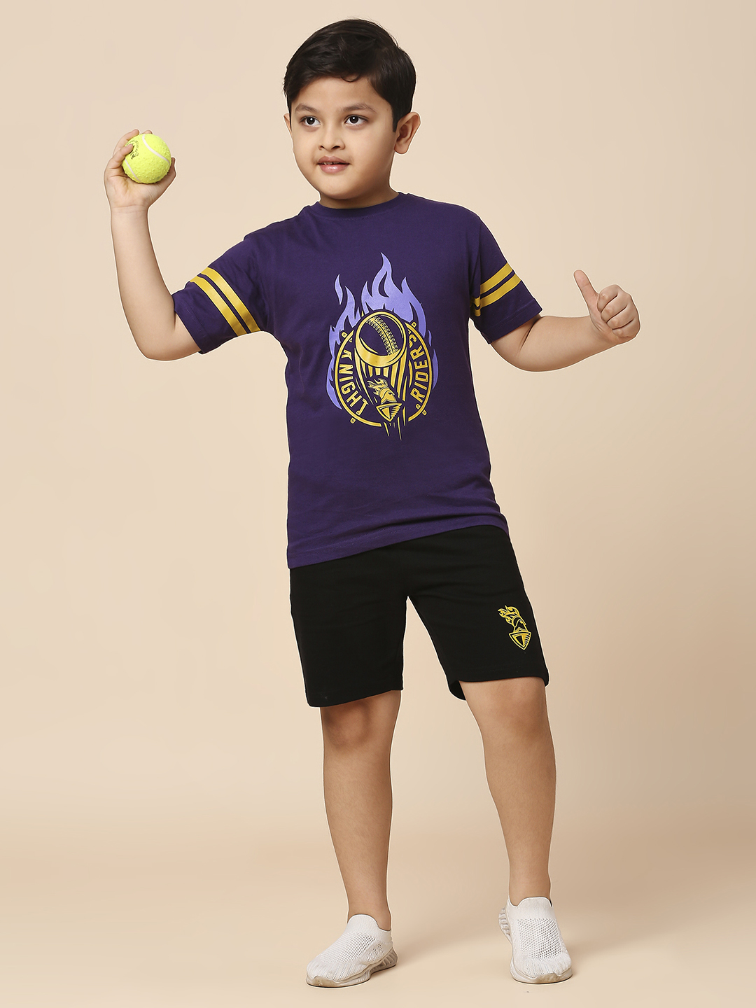 Kolkata Knight Riders Boys Purple and Yellow Graphic Printed Half Sleeves Round Neck Cotton T-Shirt (4)