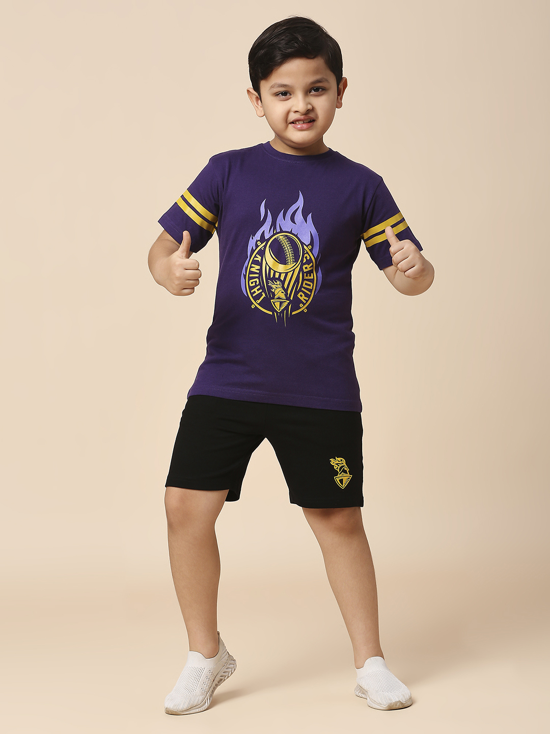 Kolkata Knight Riders Boys Purple and Yellow Graphic Printed Half Sleeves Round Neck Cotton T-Shirt (5)