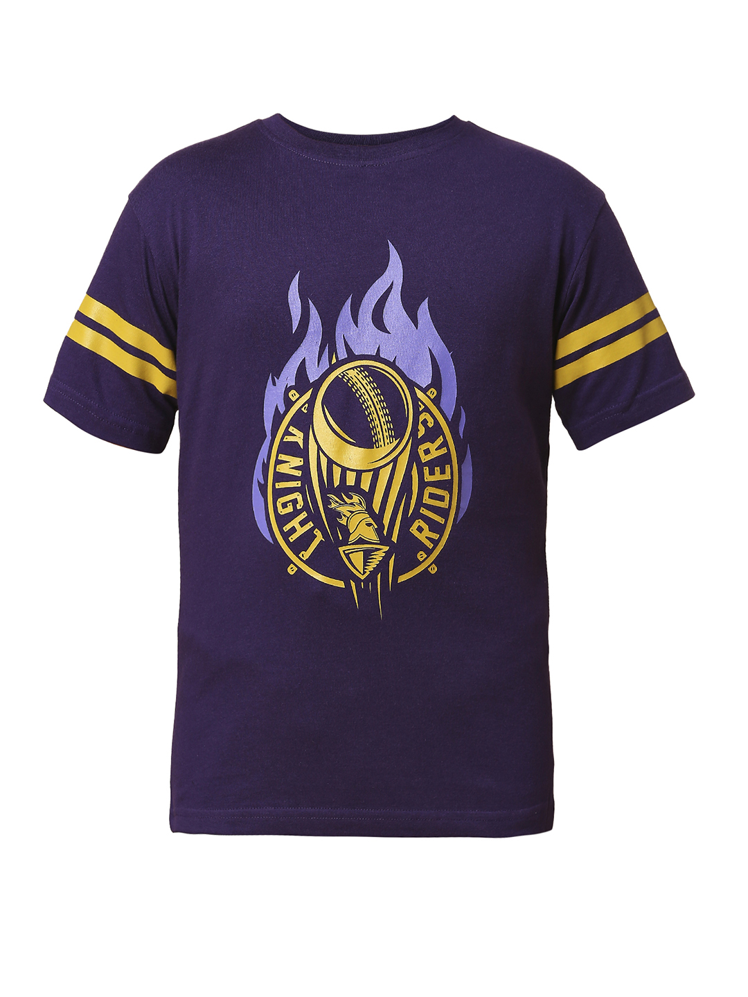 Kolkata Knight Riders Boys Purple and Yellow Graphic Printed Half Sleeves Round Neck Cotton T-Shirt (7)