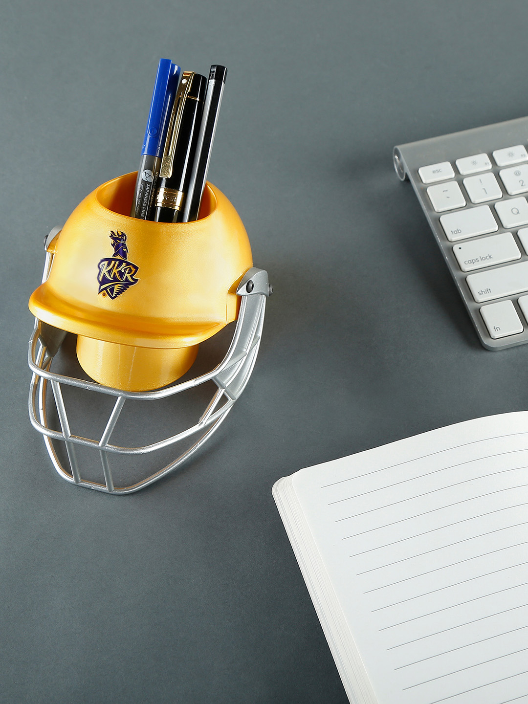 Kolkata Knight Riders Helmet Shaped Gold Logo Printed Pen and Pencil Stand, Pen Holder For Office and Home (3)