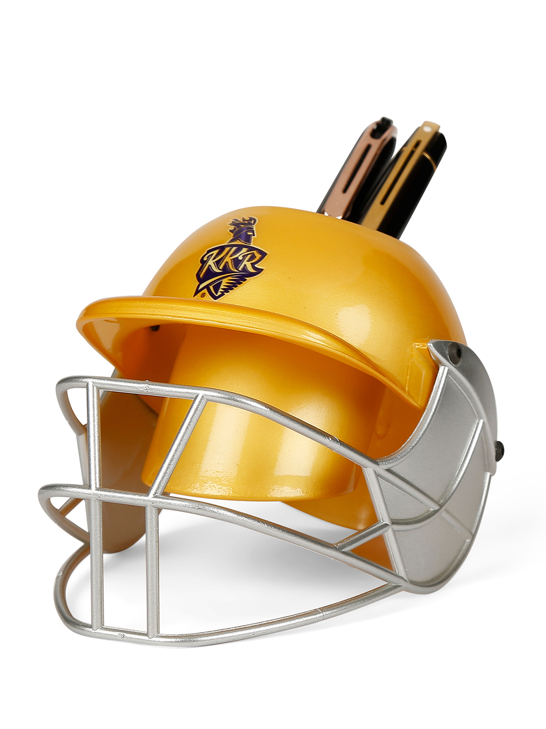 Kolkata Knight Riders Helmet Shaped Gold Logo Printed Pen and Pencil Stand, Pen Holder For Office and Home (10)